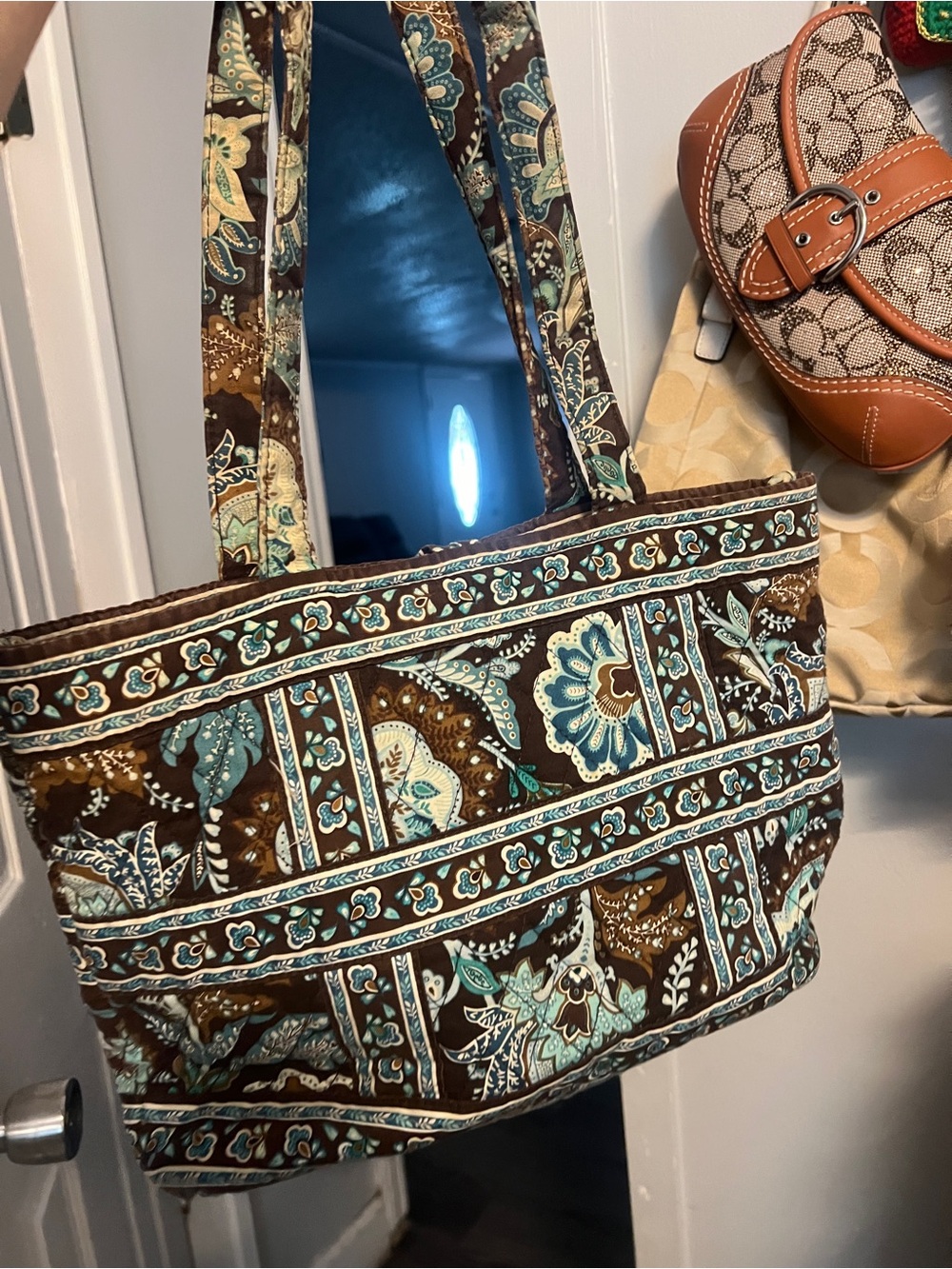 Vera Bradley Brown & Teal Quilted Shoulder Tote - Picture 2 of 4
